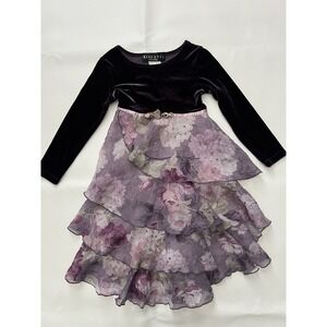 Biscotti Vintage Purple Velvet Dress Tiered Girls 4T Whimsigoth Party Pastel